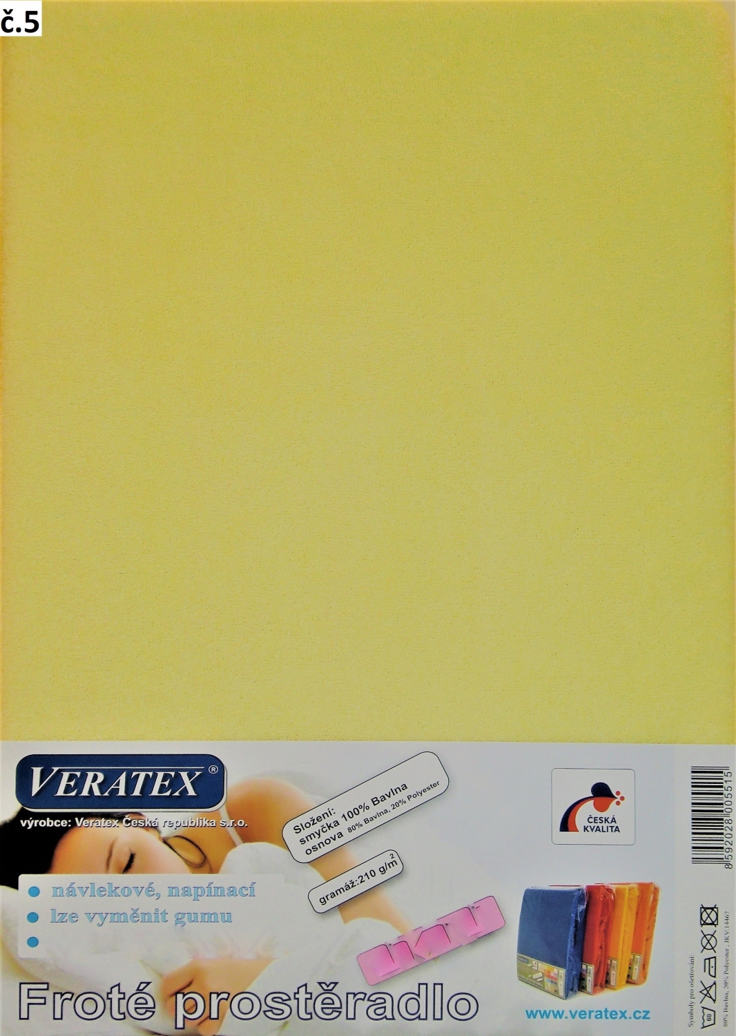 Veratex Froté prostěradlo jednolůžko 90x200/16 cm (č. 5-sv.žlutá)