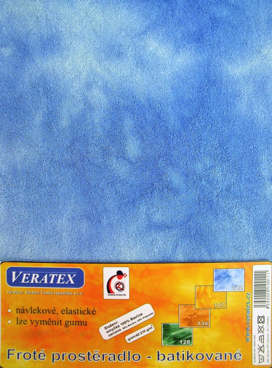 Veratex Froté prostěradlo batika 90x200/16 cm (122-stř.modrá bat.) 90 x 200 cm