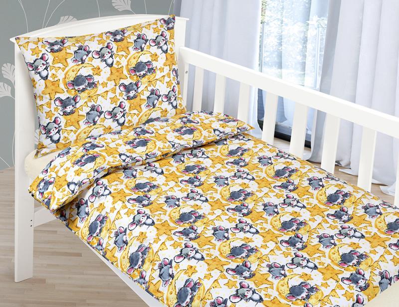 Veratex Dětské povlečení bavlna 90x135, 45x60 Myšky - žlutá, šedá 45 x 60, 90 x 135 cm
