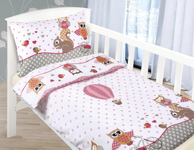 Veratex Dětské povlečení bavlna 90x135, 45x60 Růžová sovička 45 x 60, 90 x 135 cm