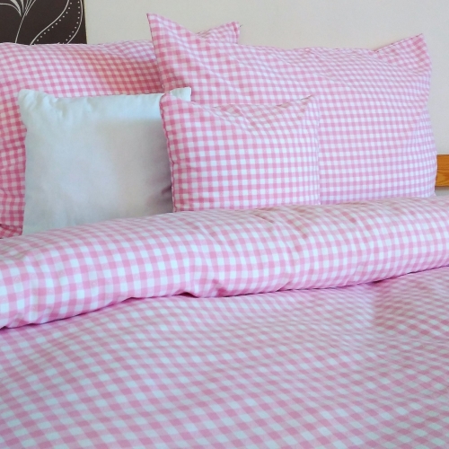 Tkané bavlněné povlečení LUX 70x90, 140x200 kanafas růžové srdíčko