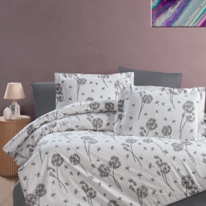 Bavlněné povlečení Pampelišky šedé - Na peřinu a 2 polštáře - francouzský rozměr (atyp)