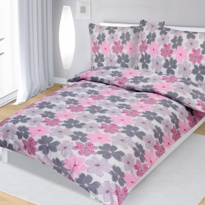 Krepové povlečení 70x90 - 140x200 cm květy růžové 80/246